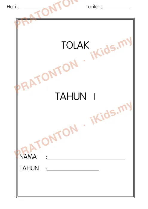 Pratonton muka 1 lembaran Hari : — Matematik Tahun 1