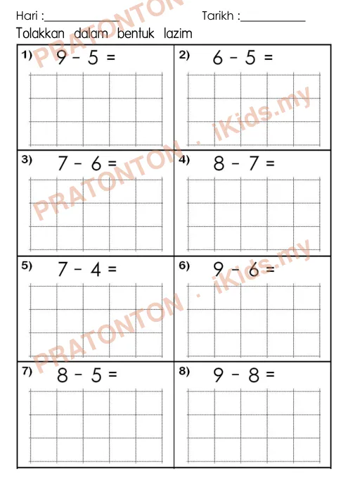 Pratonton muka 10 lembaran Hari : — Matematik Tahun 1