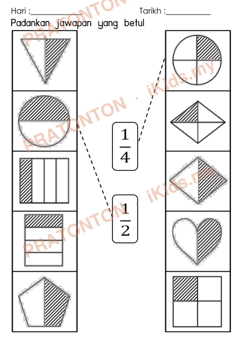 Pratonton muka 6 lembaran Hari : — Matematik Tahun 1