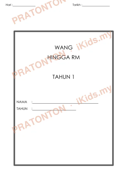 Pratonton muka 1 lembaran Hari : — Matematik Tahun 1