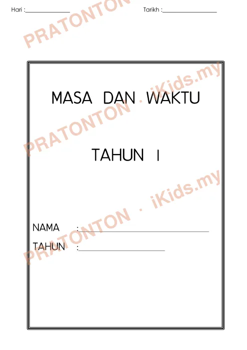 Pratonton muka 1 lembaran Hari : — Matematik Tahun 1