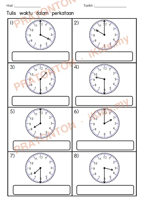 Pratonton muka 6 lembaran Hari : — Matematik Tahun 1