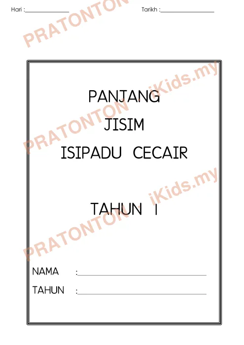 Pratonton muka 1 lembaran Hari : — Matematik Tahun 1