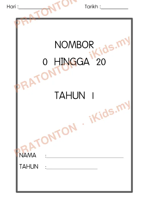 Pratonton muka 1 lembaran Hari : — Matematik Tahun 1