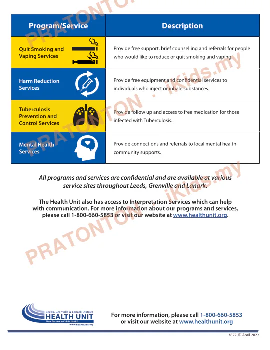 Pratonton muka 2 lembaran Health Unit — Bahasa Inggeris Tahun 1