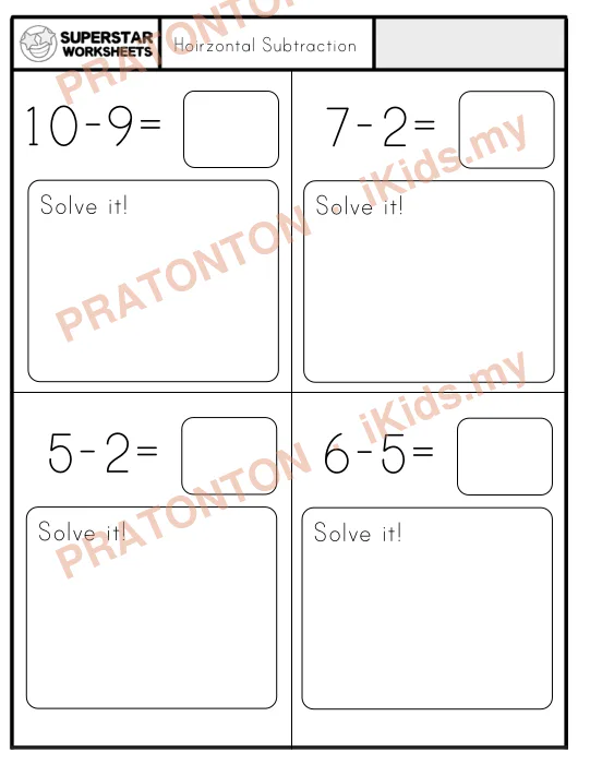 Pratonton muka 1 lembaran Hoirzontal Subtraction — Matematik Tahun 1