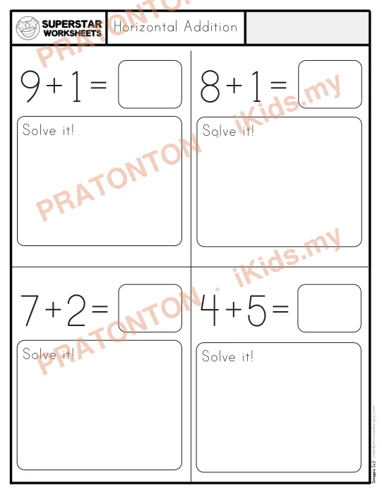Pratonton muka 1 lembaran Horizontal Addition — Matematik Tahun 1