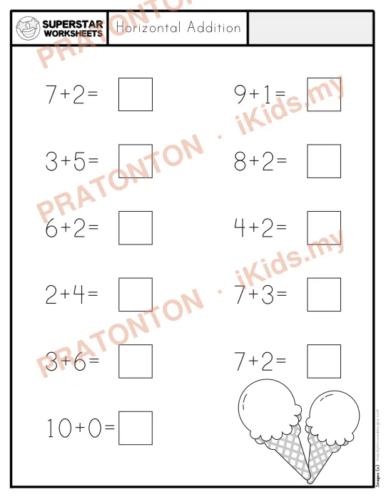 Pratonton muka 1 lembaran Horizontal Addition — Matematik Tahun 1