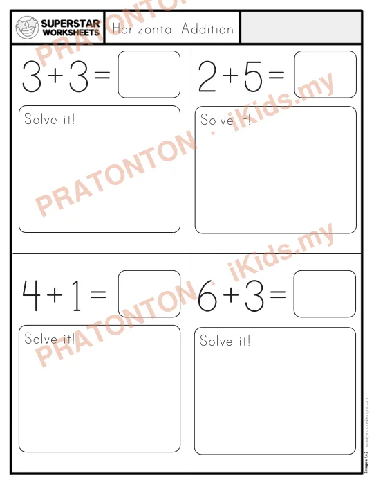 Pratonton muka 1 lembaran Horizontal Addition — Matematik Tahun 1