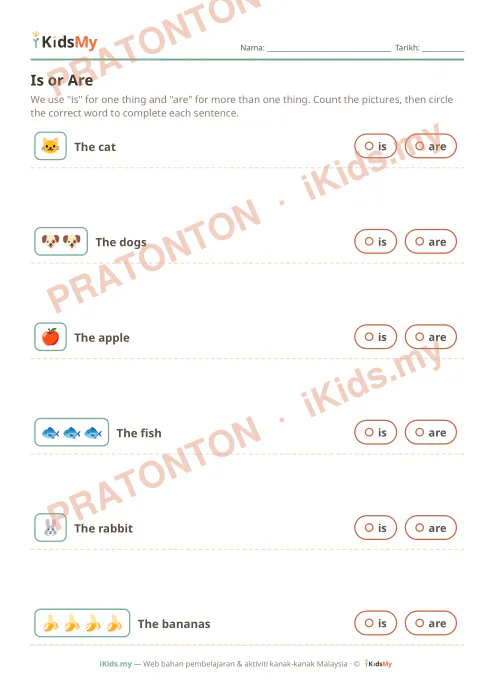 Pratonton muka 1 lembaran Is or Are — Bahasa Inggeris Tahun 2