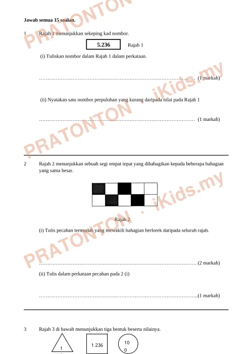 Pratonton muka 1 lembaran Latihan Matematik — Matematik Tahun 4