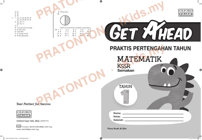 Pratonton muka 2 lembaran JAWAPAN — Matematik Tahun 1