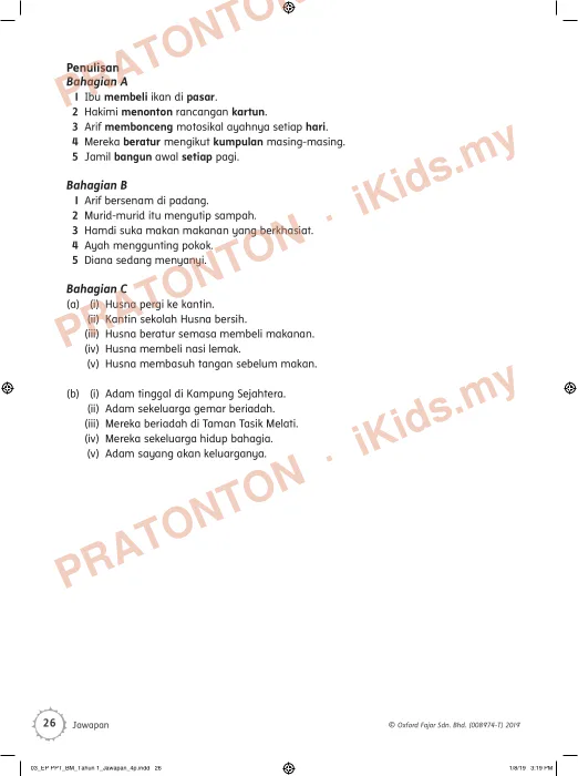 Pratonton muka 2 lembaran JAWAPAN — Matematik Tahun 1