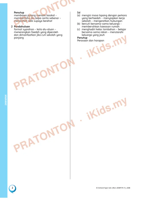 Pratonton muka 2 lembaran Jawapan Kertas Model UPSR — Pemahaman dan Penulisan — Bahasa Melayu Tahun 6