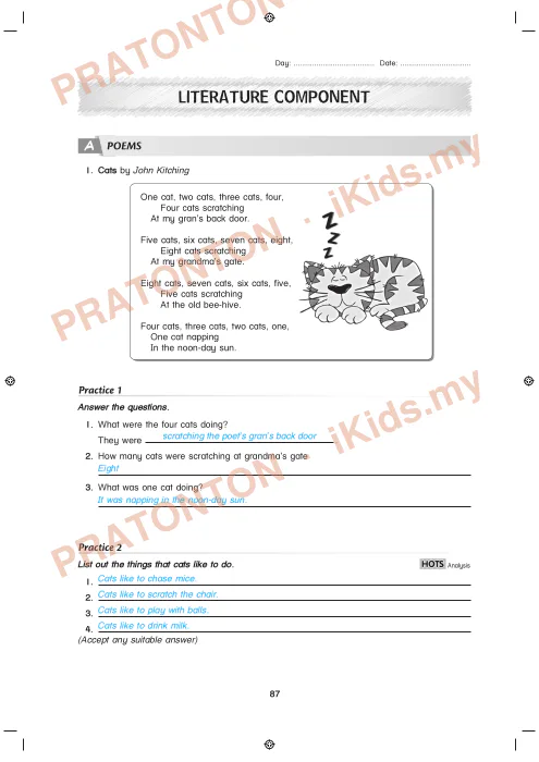 Pratonton muka 1 lembaran Jawapan Komponen Sastera Bahasa Inggeris Tahun 5 — Bahasa Inggeris Tahun 5