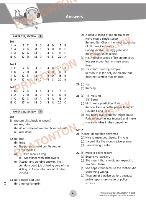 Pratonton muka 1 lembaran Jawapan Latihan Bahasa Inggeris Tahun 6 — Kertas 023 — Bahasa Inggeris Tahun 6