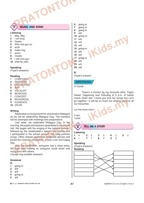 Pratonton muka 7 lembaran Jawapan Latihan Bahasa Inggeris Tahun 6 — Bahasa Inggeris Tahun 6