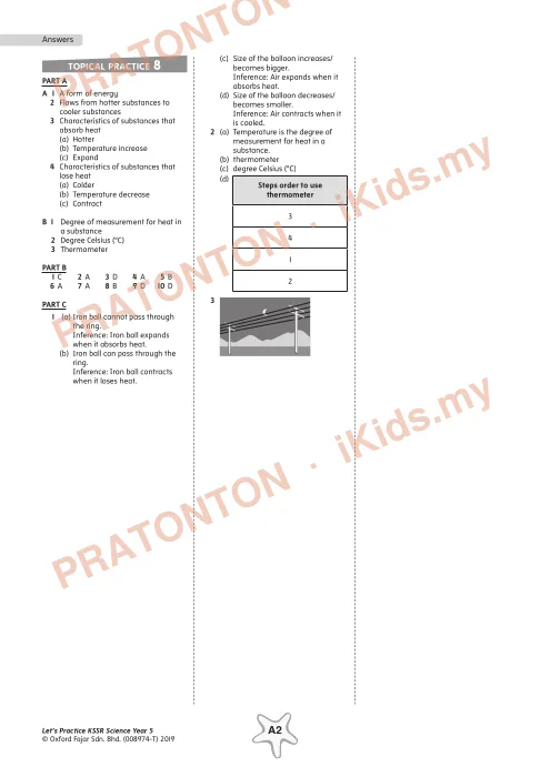 Pratonton muka 2 lembaran Jawapan Latihan Topikal Sains Tahun 5 (Bahasa Inggeris) — Sains Tahun 5