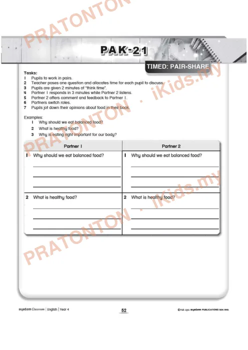 Pratonton muka 1 lembaran Kad Aktiviti PAK-21 Bahasa Inggeris — Modul 5: Timed Pair-Share — Bahasa Inggeris Tahun 6