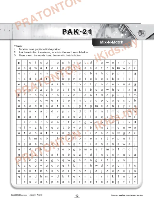 Pratonton muka 1 lembaran Kad Aktiviti PAK-21 Bahasa Inggeris — Unit 1: Mix-N-Match — Bahasa Inggeris Tahun 6