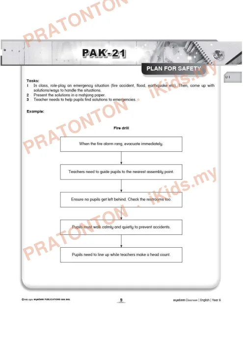 Pratonton muka 1 lembaran Kad Aktiviti PAK-21 Bahasa Inggeris — Unit 1: Plan For Safety — Bahasa Inggeris Tahun 6