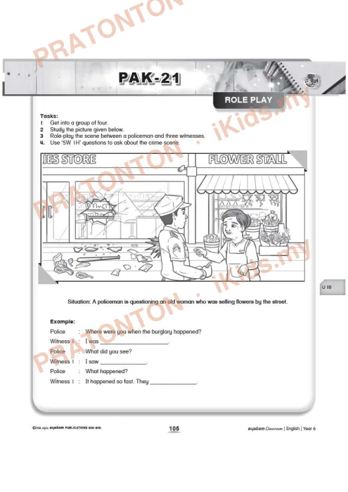 Pratonton muka 1 lembaran Kad Aktiviti PAK-21 Bahasa Inggeris — Unit 10: Role Play — Bahasa Inggeris Tahun 6