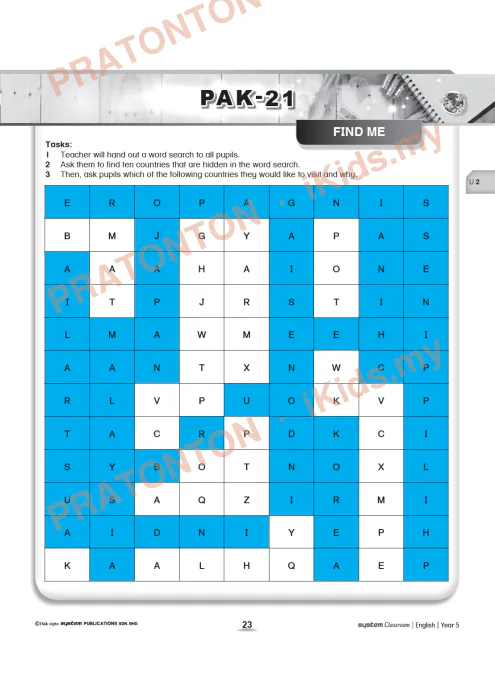 Pratonton muka 1 lembaran Kad Aktiviti PAK-21 Bahasa Inggeris — Unit 2: Find Me — Bahasa Inggeris Tahun 6