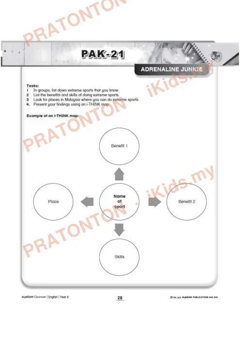 Pratonton muka 1 lembaran Kad Aktiviti PAK-21 Bahasa Inggeris — Unit 3: Adrenaline Junkie — Bahasa Inggeris Tahun 6