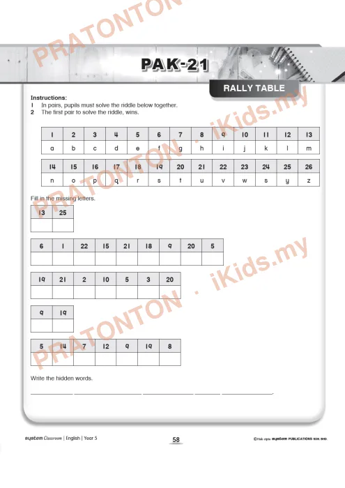 Pratonton muka 1 lembaran Kad Aktiviti PAK-21 Bahasa Inggeris — Unit 5: Rally Table — Bahasa Inggeris Tahun 6