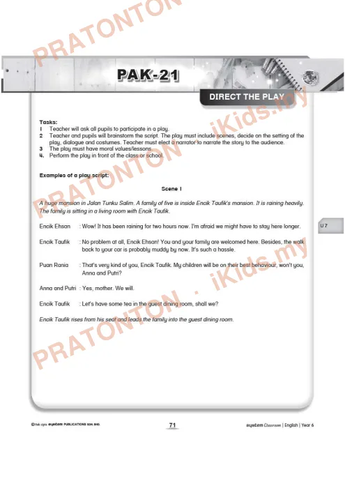 Pratonton muka 1 lembaran Kad Aktiviti PAK-21 Bahasa Inggeris — Unit 7: Direct The Play — Bahasa Inggeris Tahun 6