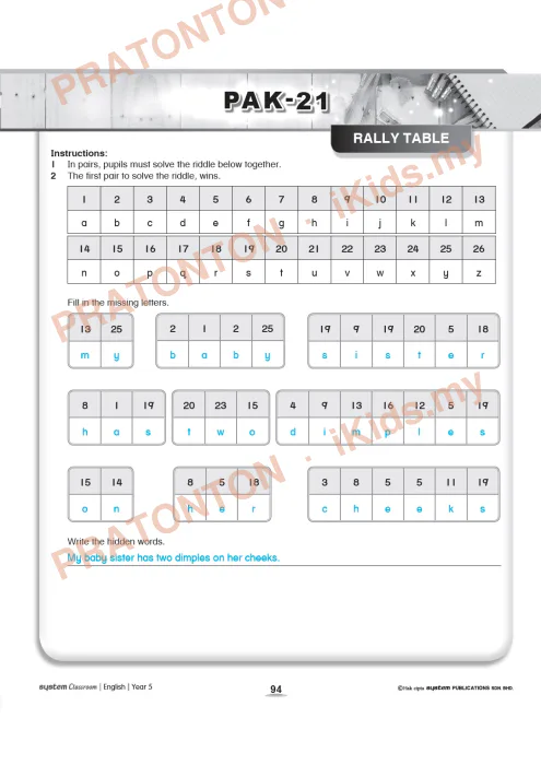 Pratonton muka 1 lembaran Kad Aktiviti PAK-21 Bahasa Inggeris — Unit 8: Rally Table (Berjawapan) — Bahasa Inggeris Tahun 6