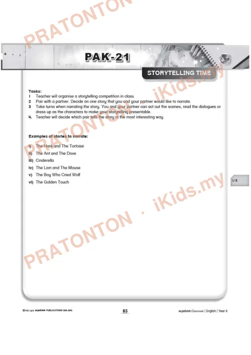 Pratonton muka 1 lembaran Kad Aktiviti PAK-21 Bahasa Inggeris — Unit 8: Storytelling Time — Bahasa Inggeris Tahun 6