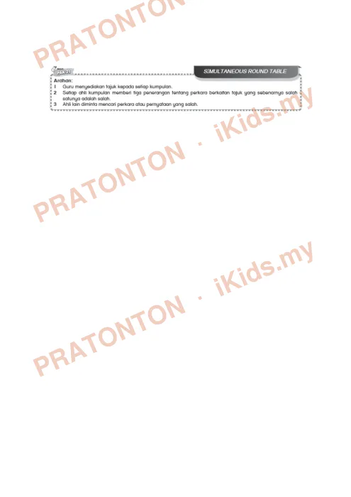 Pratonton muka 1 lembaran Kad Aktiviti PAK-21 Bahasa Melayu — Tema 5: Simultaneous Round Table — Bahasa Melayu Tahun 6