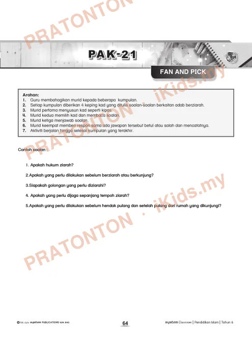 Pratonton muka 1 lembaran Kad Aktiviti PAK-21 Pendidikan Islam — Fan And Pick — Pendidikan Islam Tahun 6