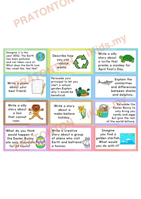 Pratonton muka 1 lembaran Kad Cadangan Penulisan Bahasa Inggeris Tahun 5 — April — Bahasa Inggeris Tahun 5