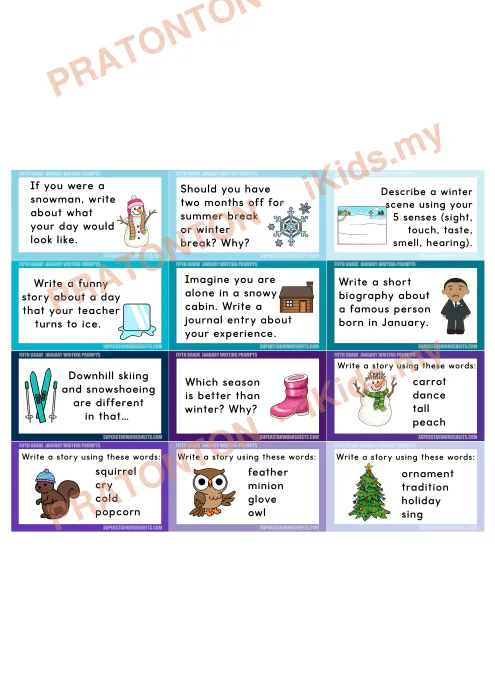 Pratonton muka 1 lembaran Kad Cadangan Penulisan Bahasa Inggeris Tahun 5 — Januari (Bahagian 2) — Bahasa Inggeris Tahun 5