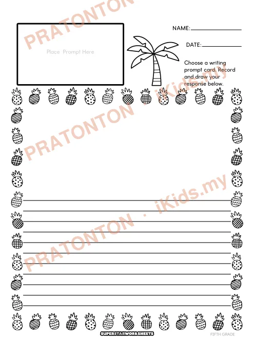 Pratonton muka 1 lembaran Kad Cadangan Penulisan Bahasa Inggeris Tahun 5 — Musim Panas (Set 18) — Bahasa Inggeris Tahun 5