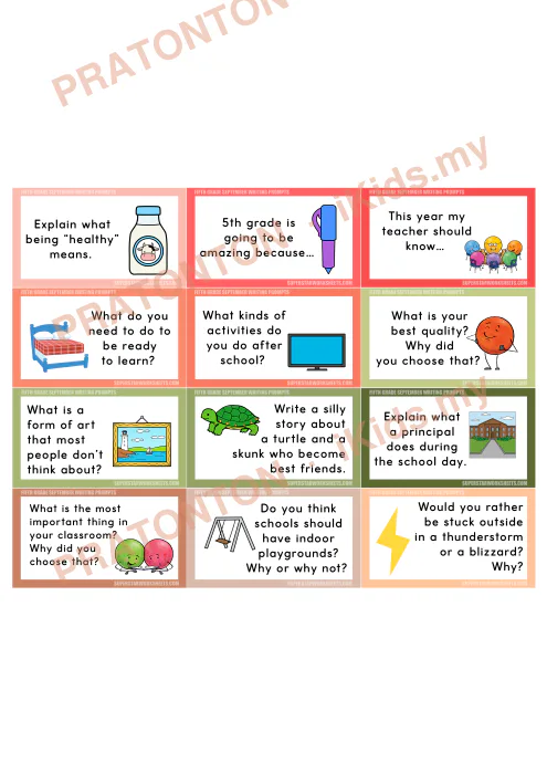 Pratonton muka 1 lembaran Kad Cadangan Penulisan Bahasa Inggeris Tahun 5 — September (Bahagian 1) — Bahasa Inggeris Tahun 5