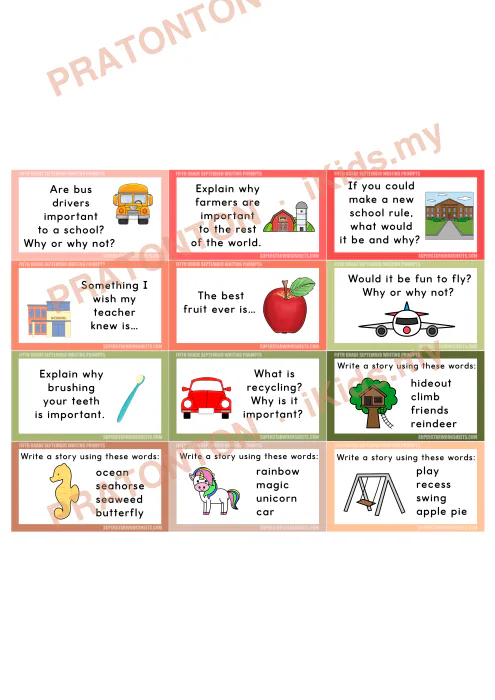 Pratonton muka 1 lembaran Kad Cadangan Penulisan Bahasa Inggeris Tahun 5 — September (Bahagian 2) — Bahasa Inggeris Tahun 5