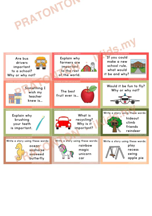 Pratonton muka 2 lembaran Kad Cadangan Penulisan Bahasa Inggeris Tahun 5 — September — Bahasa Inggeris Tahun 5
