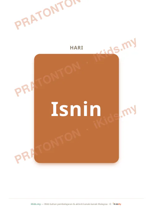 Pratonton muka 1 lembaran Kad Hari (Flashcard Besar) — Bahasa Melayu Anak Istimewa