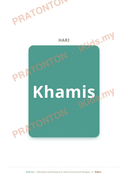 Pratonton muka 4 lembaran Kad Hari (Flashcard Besar) — Bahasa Melayu Anak Istimewa