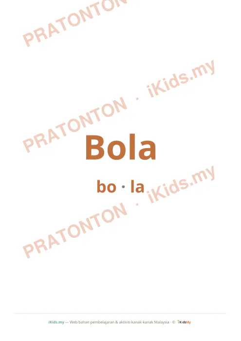 Pratonton muka 1 lembaran Kad Membaca KVKV (Bo-la, Ro-ti) — Bahasa Melayu Anak Istimewa