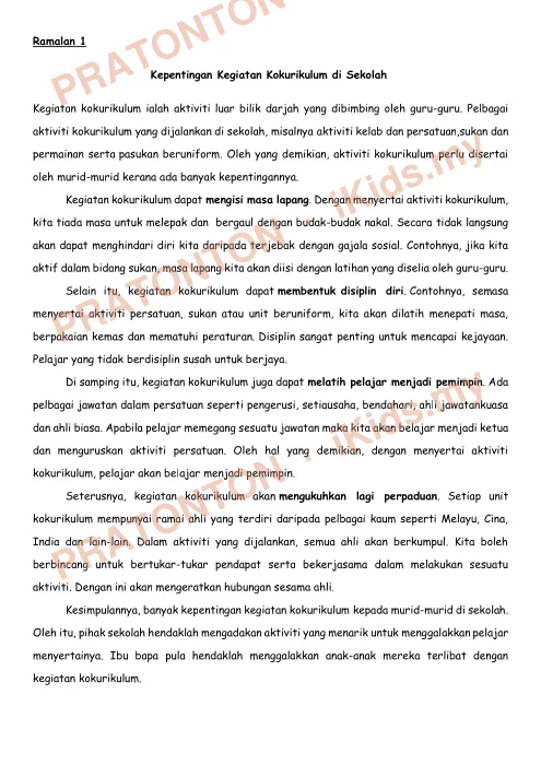 Pratonton muka 1 lembaran Karangan Ramalan UPSR — Set 1 — Bahasa Melayu Tahun 6