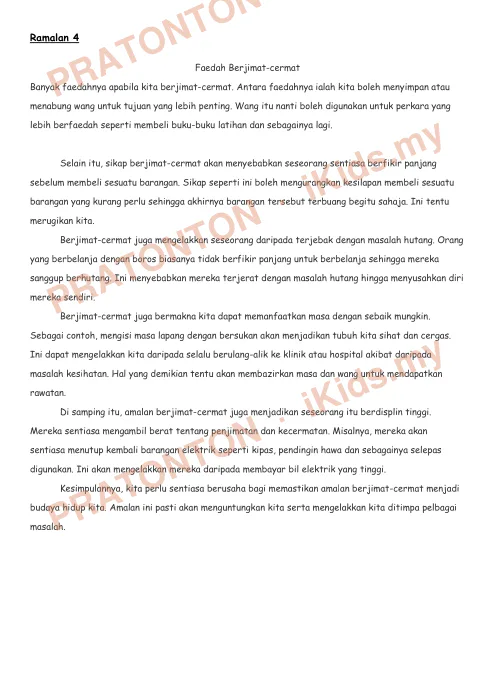 Pratonton muka 4 lembaran Karangan Ramalan UPSR — Set 1 — Bahasa Melayu Tahun 6