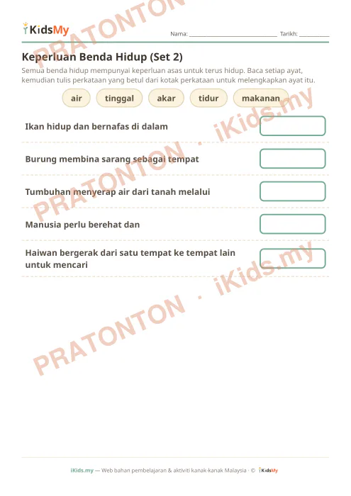 Pratonton muka 1 lembaran Keperluan Benda Hidup (Set 2) — Sains Tahun 2