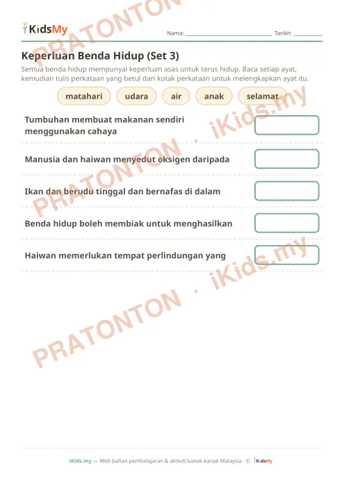Pratonton muka 1 lembaran Keperluan Benda Hidup (Set 3) — Sains Tahun 2
