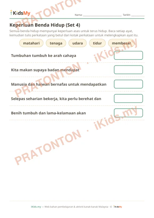 Pratonton muka 1 lembaran Keperluan Benda Hidup (Set 4) — Sains Tahun 2