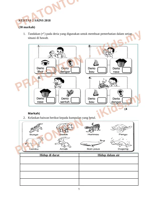 Pratonton muka 1 lembaran KERTAS 2 SAINS 2018 — Sains Tahun 2