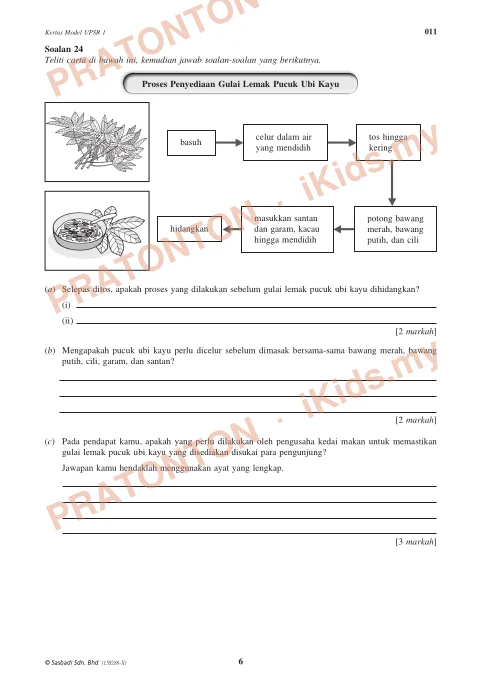 Pratonton muka 6 lembaran Kertas Model UPSR 1 — Bahasa Melayu Pemahaman — Bahasa Melayu Tahun 6